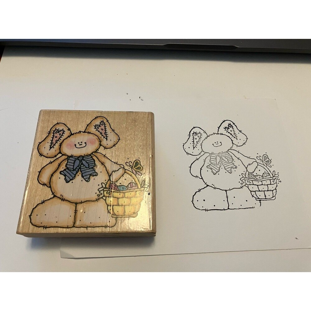 Penny Black Rubber Stamp Bunny n Basket 1998 Wood Mount Easter 1042H